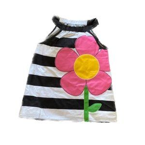 Mudpie Black White Striped Pink Flower Dress